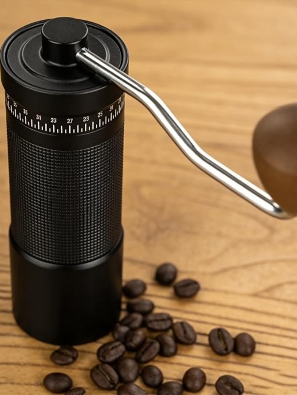 Manual 7 Star CONICAL BURR Coffee Camp Grinder - Stainless Wood Handle Crank
